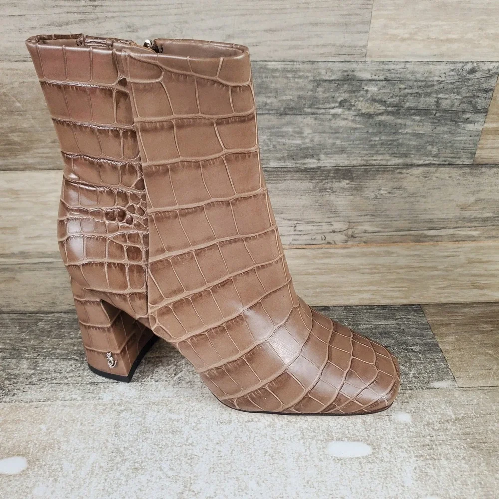 Sam Edelman Codie Womens Ankle Boots Sz 5 M Cedarwood‎ Croc Side Zip Block Heel